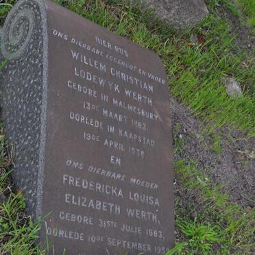 WERTH Willem Christian Lodewyk 1883-1938 &amp; Fredericka Louisa Elizabeth 1883-1959