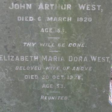 WEST John Arthur -1920 &amp; Elizabeth Maria Dora -1928