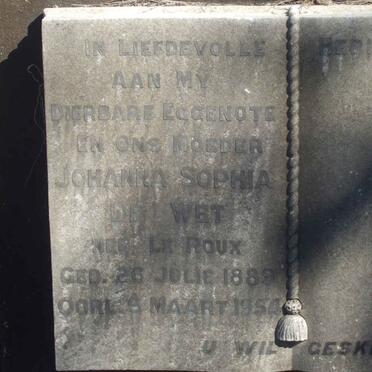 WET Johanna Sophia, de nee LE ROUX 1889-1954