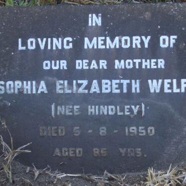 WELFF Sophia Elizabeth nee HINDLEY -1950