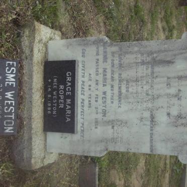 WESTON George ?? :: WESTON Annie Maria -1938 :: ROPER Grace Maria nee WESTON -1996 :: WESTON Esme -1996