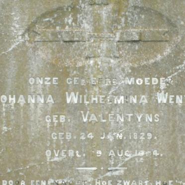 WENTZEL Johanna Wilhelmina nee VALENTYNS 1829-1904