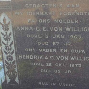 WILLIGH Hendrik A.C., von -1973 &amp; Anna G.E. -1963