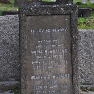 WILLIAMS Maria M. nee CARELSE 1892-1933 :: WILLIAMS Henry J.D. 1923-1928