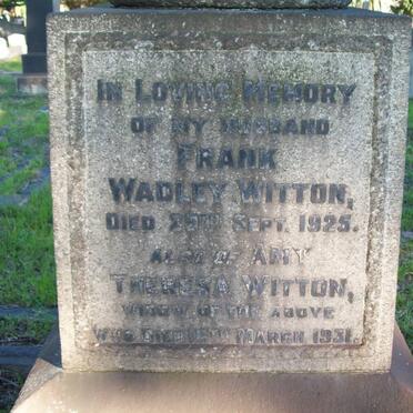 WITTON Frank Wadley -1926 &amp; Amy Theresa -1931