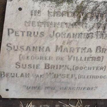 BRINK Petrus Johannes &amp; Susanna Martha DE VILLIERS :: BRINK Susie :: VAN WINSEN Beulah