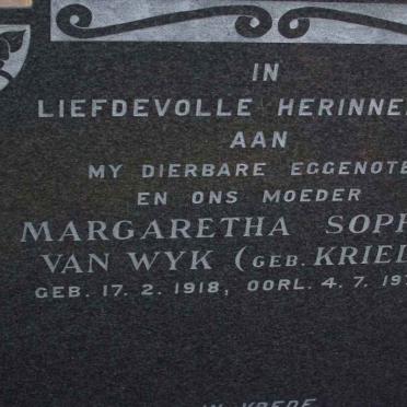 WYK Margaretha Sophia, van nee KRIEL 1918-1974