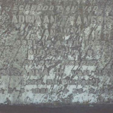 WYK Adriaan Francois,van -1943 &amp; Susanna H. DU PLESSIS 1881-1952