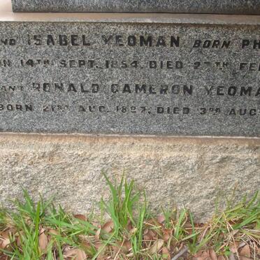 YEOMAN Isabel nee PHILIP 1854-1921 :: YEOMAN Ronald Cameron 1887-1922