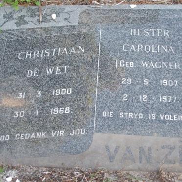 ZIJL Christiaan de Wet, van 1900-1968 &amp; Hester Carolina WAGNER 1907-1977