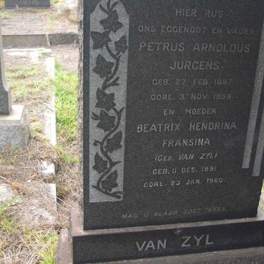 ZYL Petrus Arnoldus Jurgens, van 1887-1958 &amp; Beatrix Hendrina Fransina VAN ZYL 1891-1960