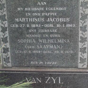 ZYL Marthinus Jacobus, van 1892-1962 &amp; Sophia Wilhelmina SAAYMAN 1898-1970