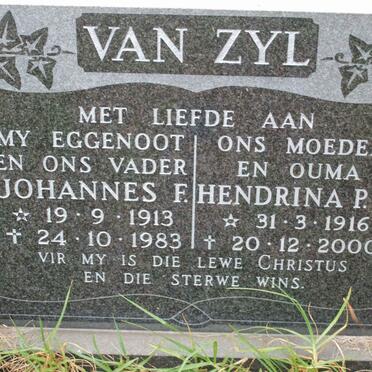 ZYL Johannes F., van 1913-1983 &amp; Hendrina P.E. 1916-2000