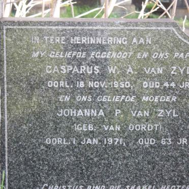 ZYL Casparus W.A., van -1950 &amp; Johanna P. VAN OORDT -1971