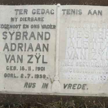 ZYL Sybrand Adriaan, van 1901-1959 &amp; Hester Aletta BEZUIDENHOUT 1905-1995