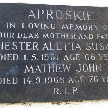 APROSKIE Mathew John -1968 &amp; Hester Aletta Susana -1961