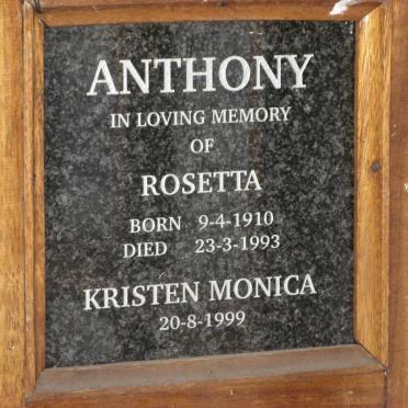 ANTHONY Rosetta 1910-1993 :: ANTHONY Kristen Monica  -1999