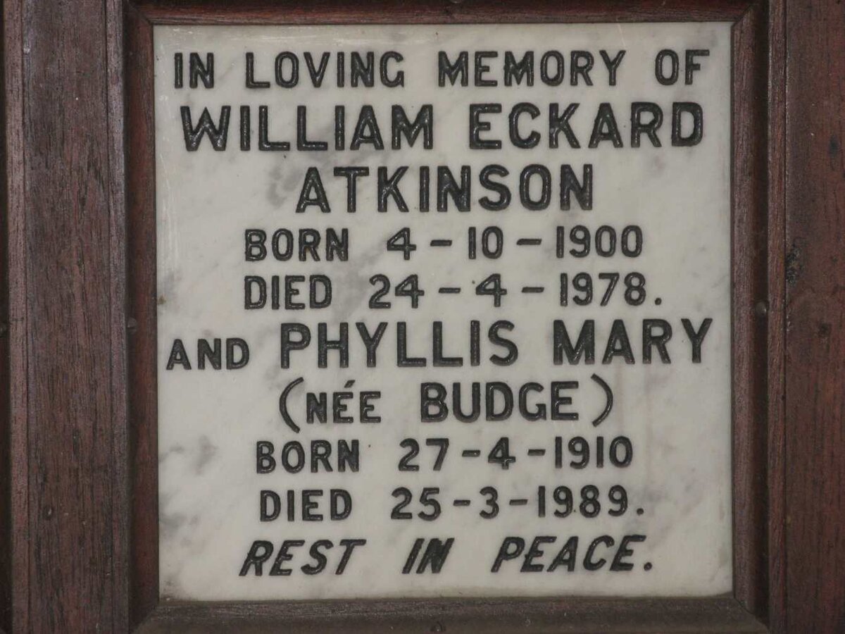 ATKINSON William Eckard 1900-1978 &amp; Phyllis Mary BUDGE 1910-1989