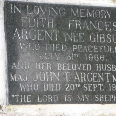 ARGENT John T. -1967 &amp; Edith Frances GIBSON -1966