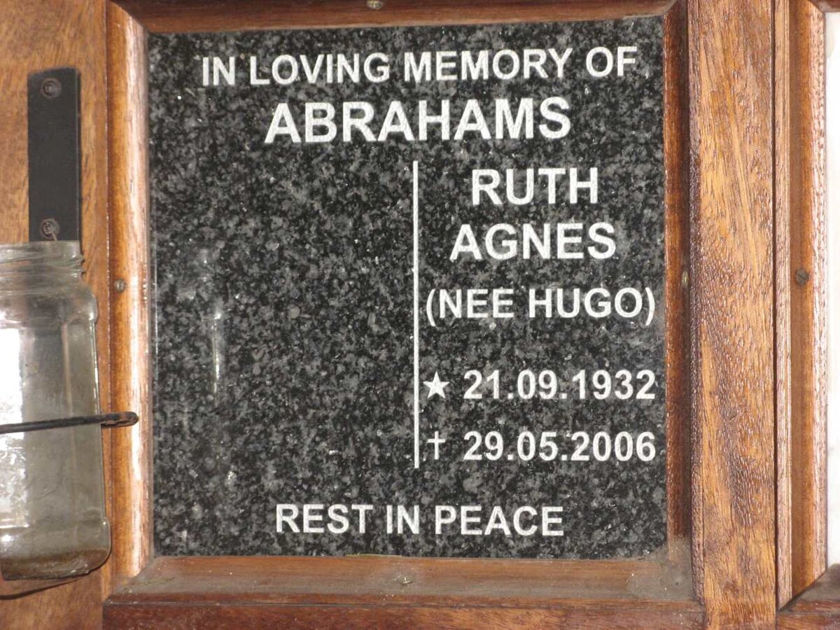 ABRAHAMS Ruth Agnes nee HUGO 1932-2006