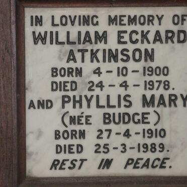 ATKINSON William Eckard 1900-1978 &amp; Phyllis Mary BUDGE 1910-1989