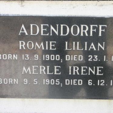 ADENDORFF Romie Lilian 1900-1973 : Merle Irene 1905-1992