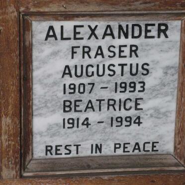 ALEXANDER Fraser Augustus 1907-1993 &amp; Beatrice 1914-1994