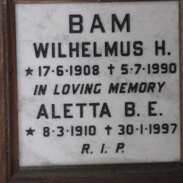 BAM Wilhelmus H. 1908-1990 &amp; Aletta B.E. 1910-1997