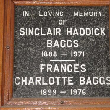BAGGS Sinclair Haddick 1888-1971 &amp; Frances Charlotte 1899-1976
