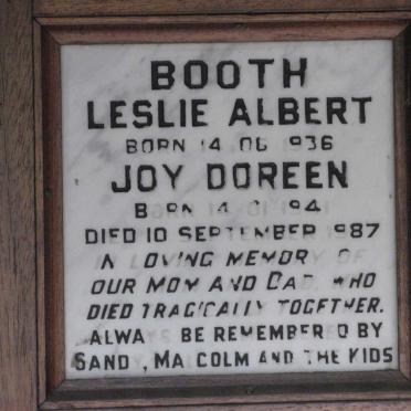 BOOTH Leslie Albert 1936-1987 &amp; Joy Doreen 1941-1987