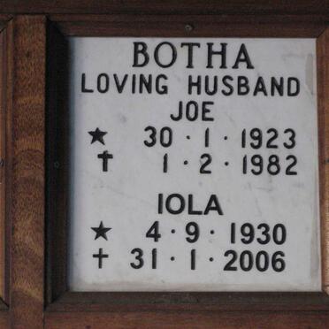 BOTHA Joe 1923-1982 &amp; Iola 1930-2006
