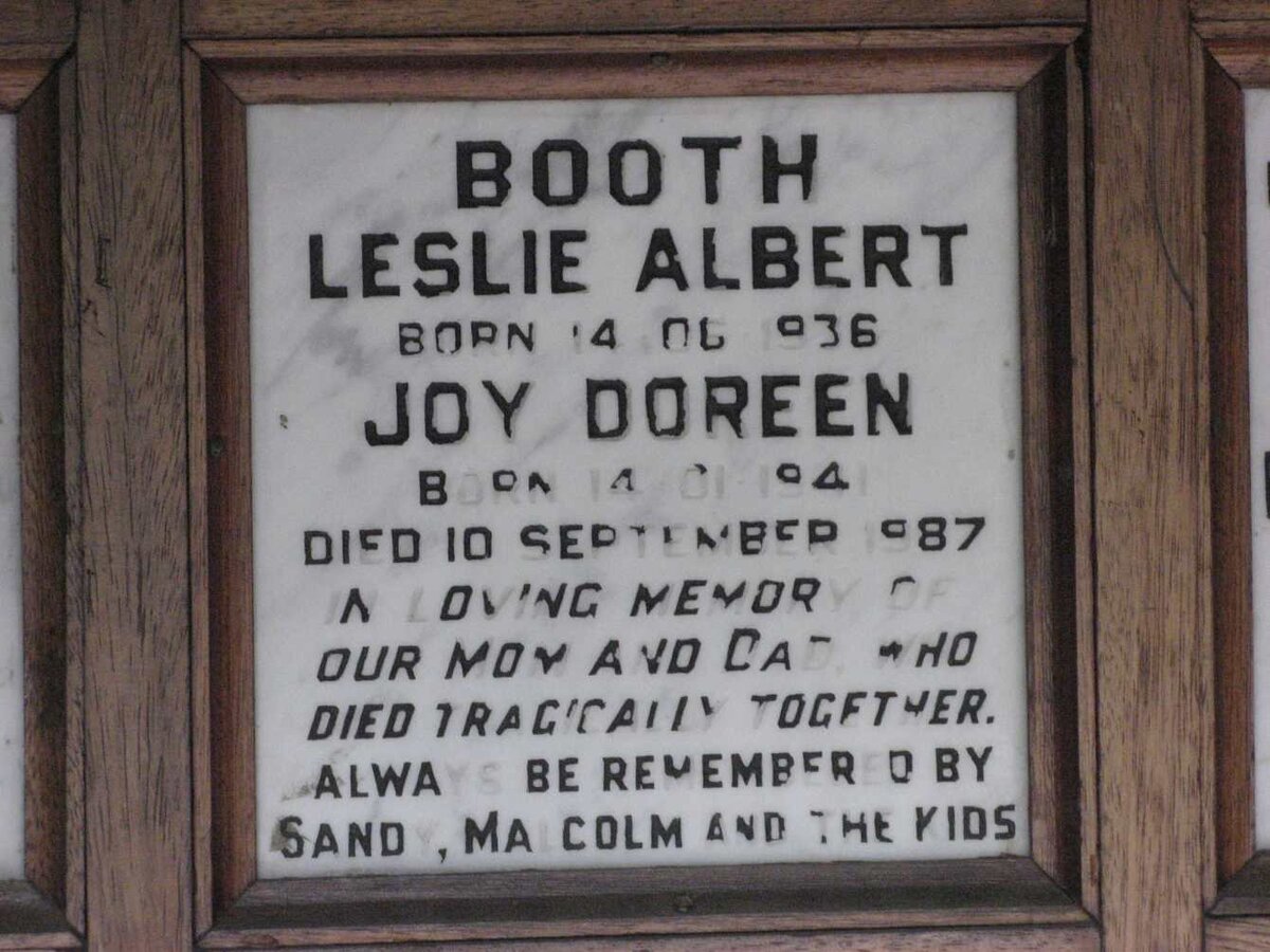 BOOTH Leslie Albert 1936-1987 &amp; Joy Doreen 1941-1987
