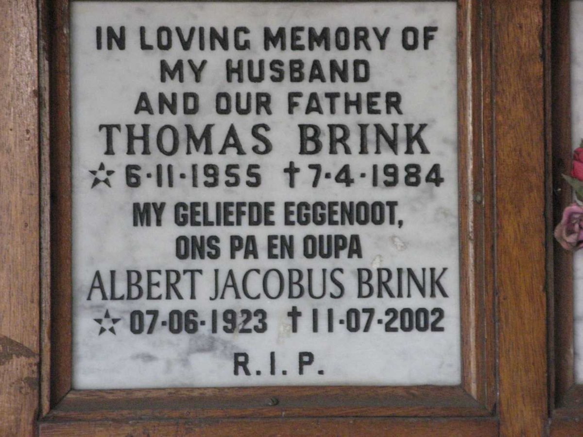 BRINK Albert Jacobus 1923-2002 :: BRINK Thomas 1955-1984