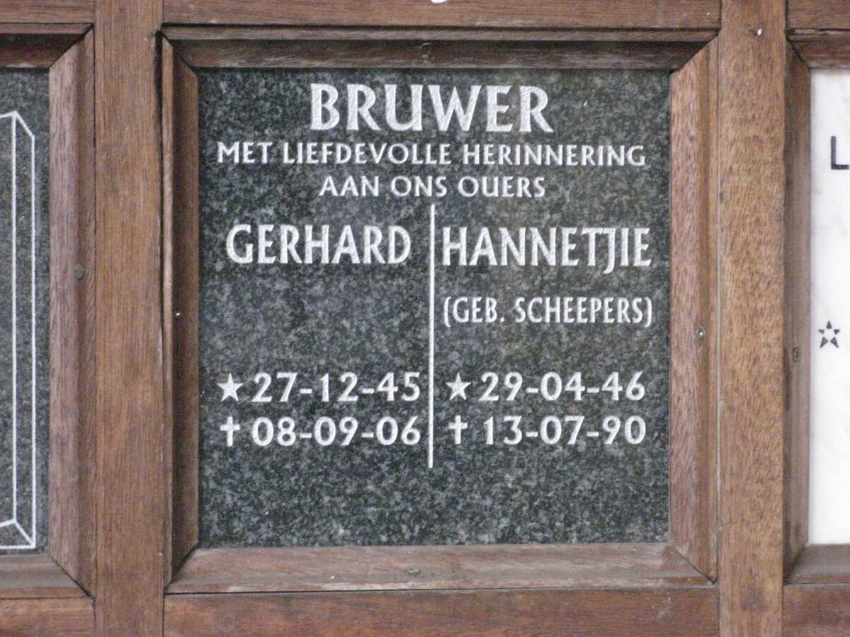 BRUWER Gerhard 1945-2006 &amp; Hannetjie SCHEEPERS 1946-1990