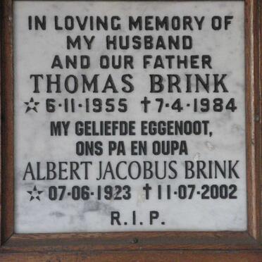 BRINK Albert Jacobus 1923-2002 :: BRINK Thomas 1955-1984