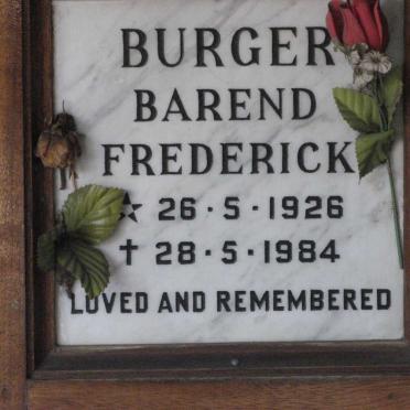 BURGER Barend Frederick 1926-1984