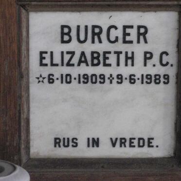 BURGER Elizabeth P.C. 1909-1989