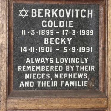 BERKOVITCH Goldie 1899-1989 :: BERKOVITCH Becky 1901-1991