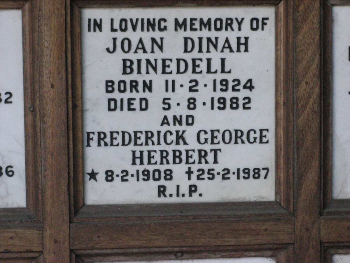 BINEDELL Frederick George Herbert 1908-1987 &amp; Joan Dinah 1924-1982