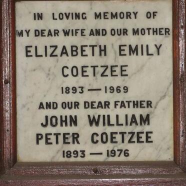 COETZEE John William Peter 1893-1976 &amp; Elizabeth Emily 1893-1969