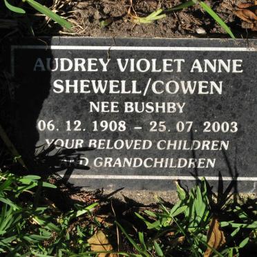 COWAN Audrey Violet Anne formely SHEWELL nee BUSHBY 1908-2003