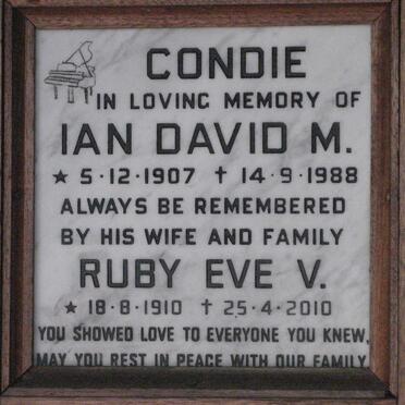 CONDIE Ian David M. 1907-1988 &amp; Ruby Eve V. 1910-2010
