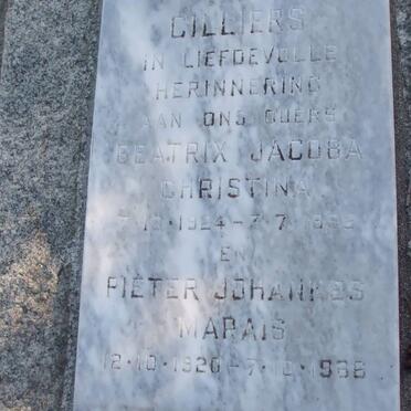CILLIERS Pieter Johannes Marais 1920-1966 &amp; Beatrix Jacoba Christina 1924-19?2 