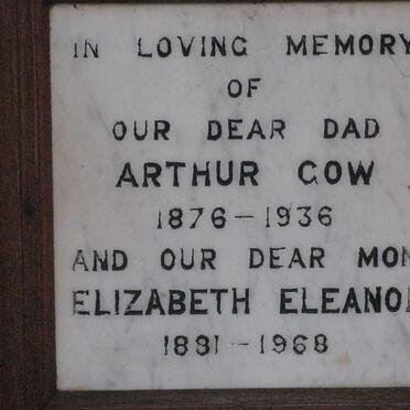 COW Arthur 1876-1936 &amp; Elizabeth Eleanor 1891-1968