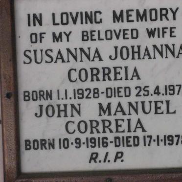 CORREIA John Manuel 1916-1978 &amp; Susanna Johanna 1928-1975