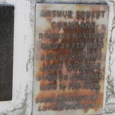 COCHRANE Arthur Ernest 1868-1953 &amp; Jane Duncan 1868-1963
