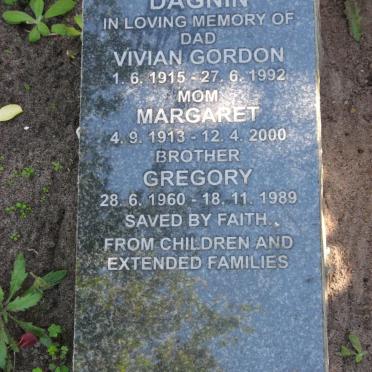DAGNIN Vivian Gordon 1915-1992 &amp; Margaret 1913-2000 :: DAGNIN Gregory 1960-1989