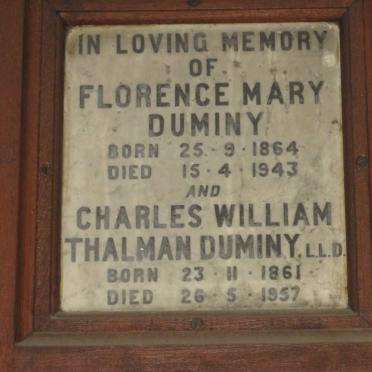 DUMINY Charles William Thalman 1861-1957 &amp; Florence Mary 1864-1943