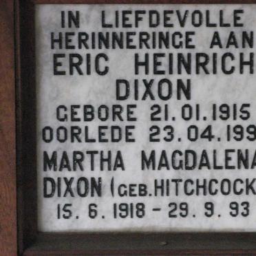 DIXON Eric Heinrich 1915-1991 Martha Magdalena HITCHCOCK 1918-1993