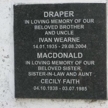 DRAPER Ivan Wearne 1935-2004 :: MACDONALD Cecily Faith 1938-1985